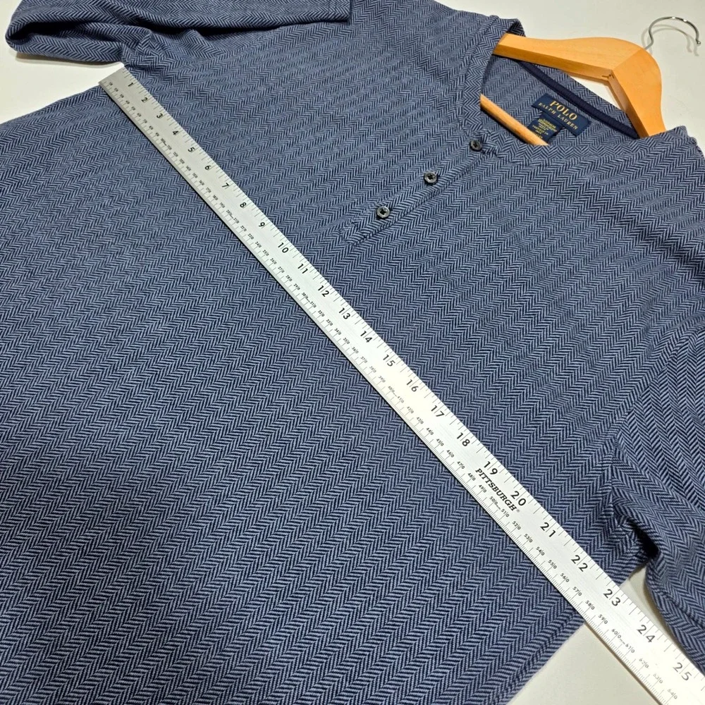 Polo Ralph Lauren Henley Shirt Men XL Blue Herringbone Sleepwear Long Sleeve Tee